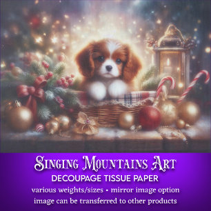 Festive Christmas Puppy in Basket Decoupage Tissue Paper