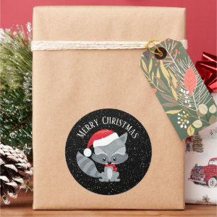 festive Christmas racoon add text Classic Round Sticker