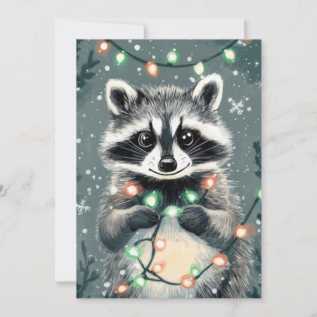 Festive Christmas Racoon Greeting Card (Front)