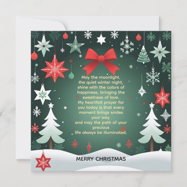 Festive Christmas Red Bow, Snowflakes & Winter  Card (Front)