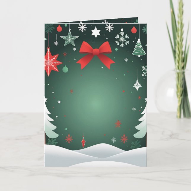 Festive Christmas Red Bow, Snowflakes & Winter  Holiday Card (Front)