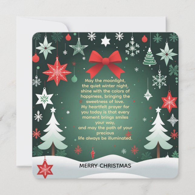 Festive Christmas Red Bow, Snowflakes & Winter  Holiday Card (Front)
