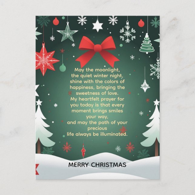 Festive Christmas Red Bow, Snowflakes & Winter  Holiday Postcard (Front)