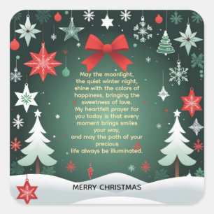 Festive Christmas Red Bow, Snowflakes & Winter  Square Sticker