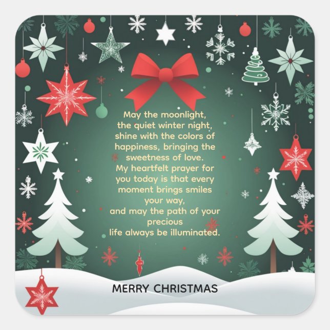 Festive Christmas Red Bow, Snowflakes & Winter  Square Sticker (Front)