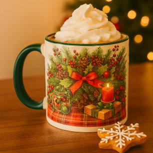 Festive Christmas Red Bow with Greenery  Mug