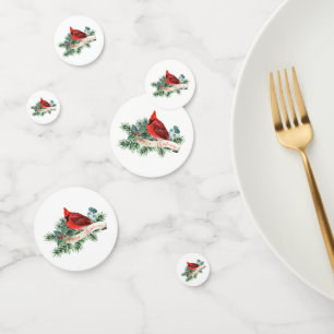 Festive Christmas Red Cardinal Pine Berry Confetti