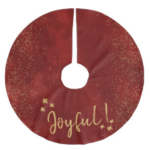 Festive Christmas, Red, Gold, Joyful Brushed Polyester Tree Skirt