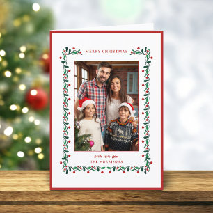 Festive Christmas Red/Green Botanical One-Photo  Holiday Card