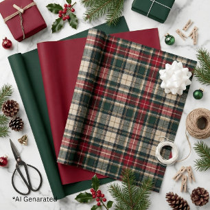 Festive Christmas Red Green Classic Tartan Plaid Wrapping Paper Sheet