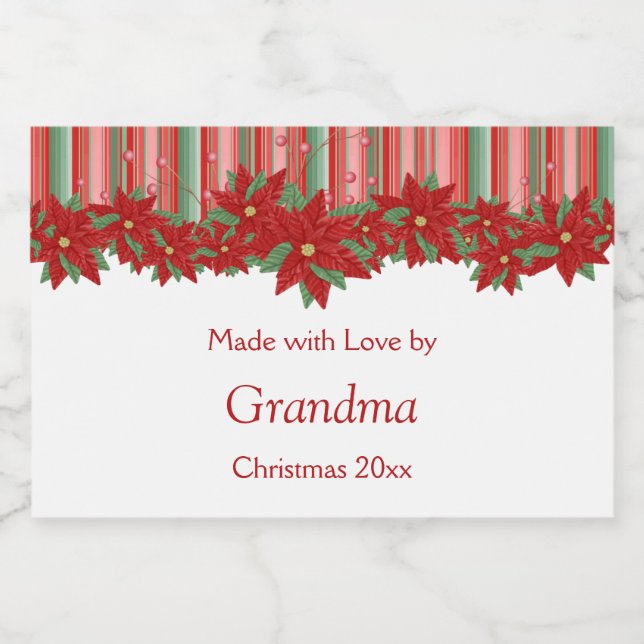 Festive Christmas Red Green Poinsettias Food Label (Single Label)