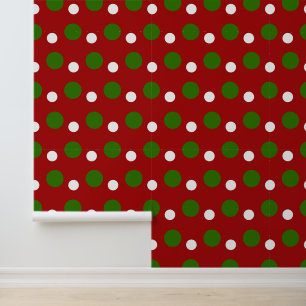 Festive Christmas red green polka dots pattern Wallpaper