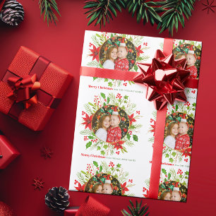 Festive Christmas Red Poinsettia Custom Photo Wrapping Paper