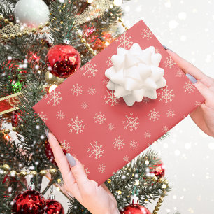 Festive Christmas Red Snowflake Pattern Wrapping Paper Sheet