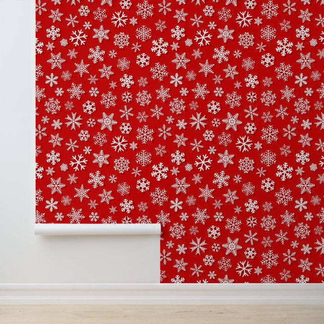 Festive Christmas red white snowflake pattern Wallpaper (Application)