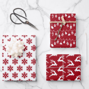festive Christmas red white tiled pattern  Wrapping Paper Sheet