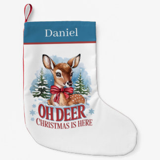 Festive Christmas reindeer add name Small Christmas Stocking