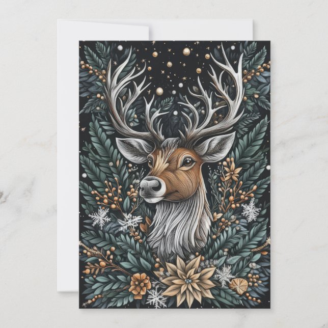 Festive Christmas Reindeer Greeting Card (Front)