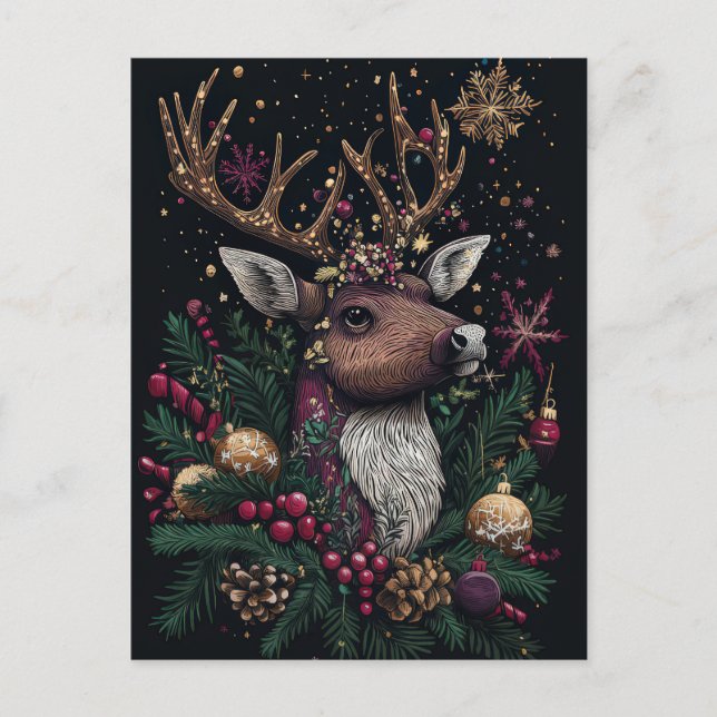 Festive Christmas Reindeer Greeting Card (Front)