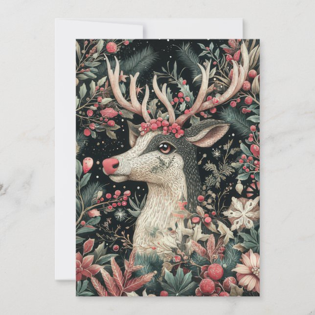 Festive Christmas Reindeer Greeting Card (Front)