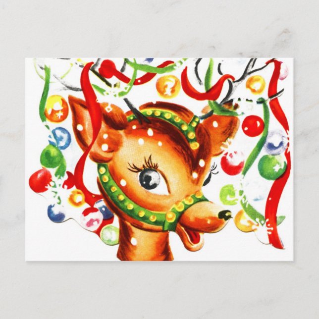 Festive Christmas Reindeer Holiday Postcard (Front)