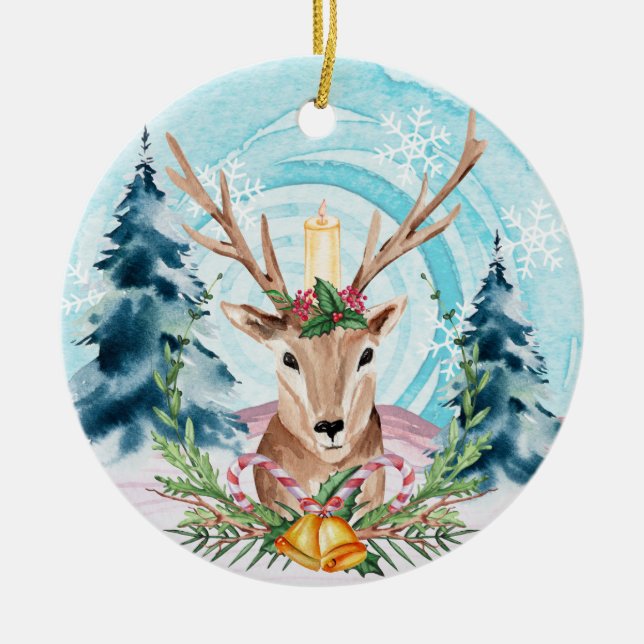 Festive Christmas Reindeer Holiday Tree Ceramic Tree Decoration (Front)