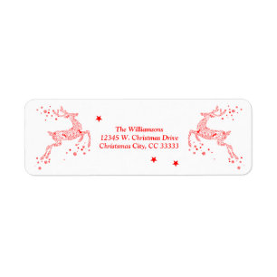 Festive Christmas Reindeer Modern Red Swirls Stars