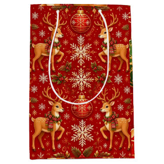Festive Christmas Reindeer & Ornaments Pattern – T Medium Gift Bag