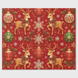 Festive Christmas Reindeer & Ornaments Pattern – T Wrapping Paper