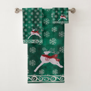 Festive Christmas Reindeer & Snowflake Bath Towel Set