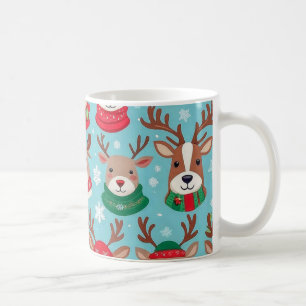 Festive Christmas Reindeer with Snowflakes Pattern Coffee Mug