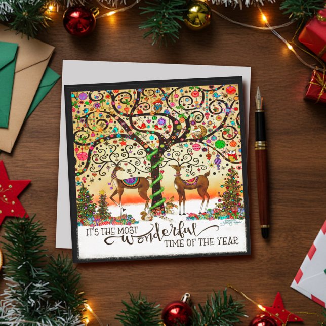 Festive Christmas Reindeer Wonderful Time Quote Holiday Card (Creator Uploaded)