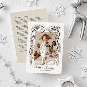Festive Christmas Ribbon with Poinsettias Holiday Card