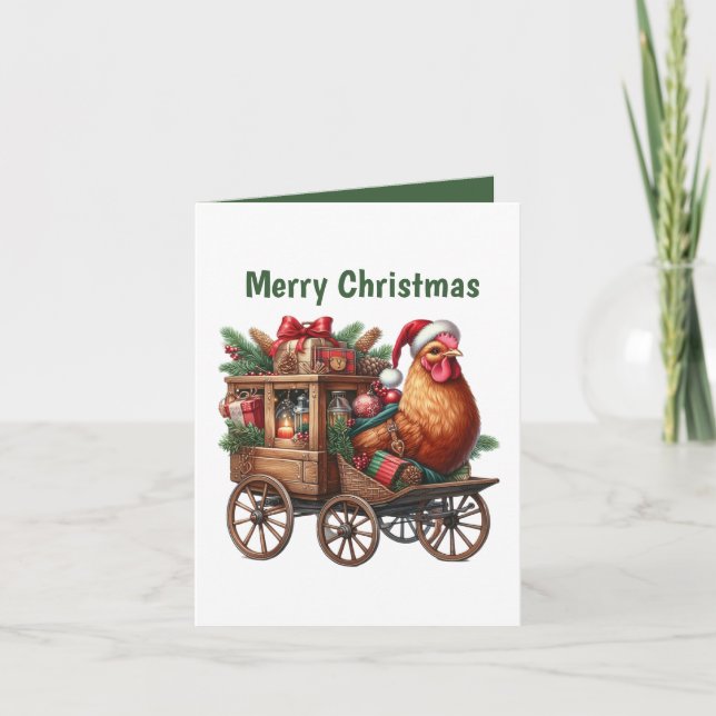 Festive Christmas rooster customisable  Holiday Card (Front)