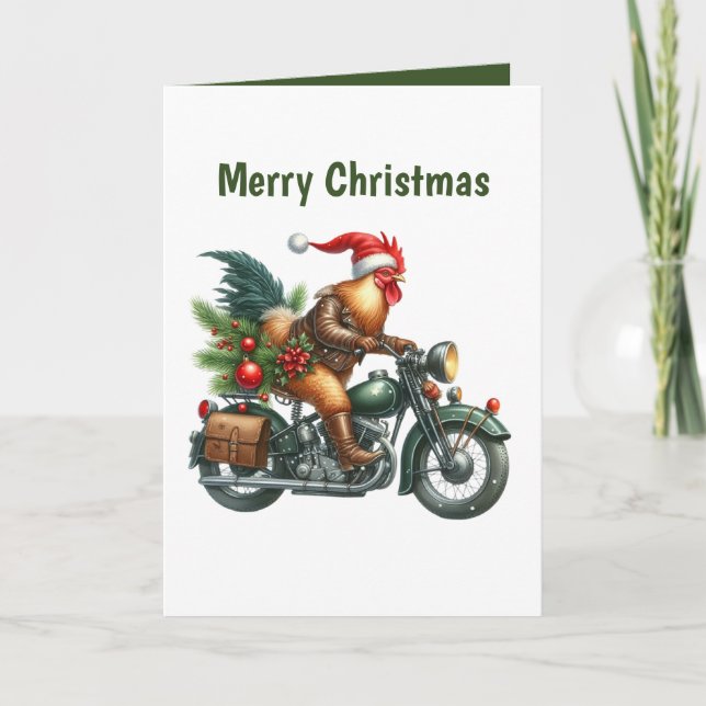 Festive Christmas rooster customisable   Holiday Card (Front)