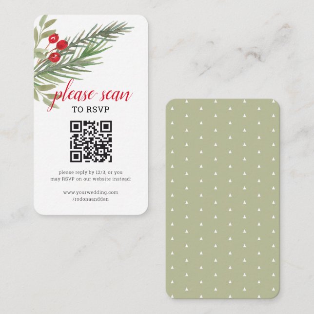 Festive Christmas RSVP w QR Code Enclosure Card (Front/Back)