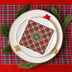Festive Christmas Rustic Red Green Plaid Monogram  Napkin