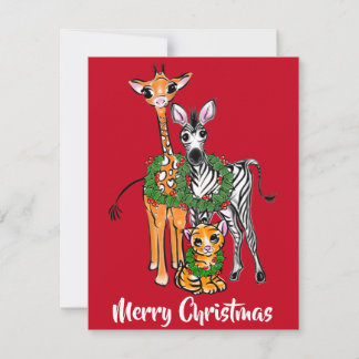 Festive Christmas safari, zebra giraffe lion Card
