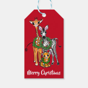 Festive Christmas safari, zebra giraffe lion Gift Tags