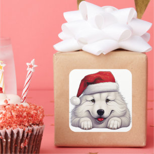 Festive Christmas Samoyed  Square Sticker