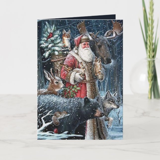 festive Christmas Santa add sentiment Holiday Card (Front)