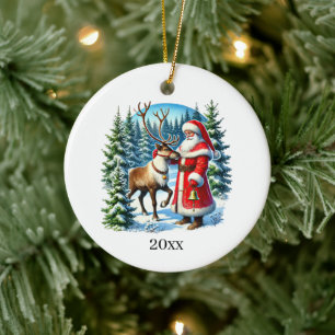 Festive Christmas Santa add year & Message Ceramic Tree Decoration