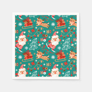 Festive Christmas Santa and Reindeer Napkin