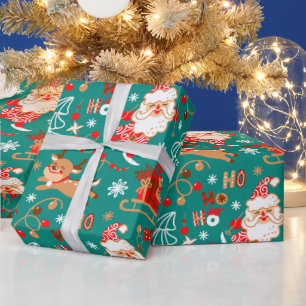 Festive Christmas Santa and Reindeer  Wrapping Paper