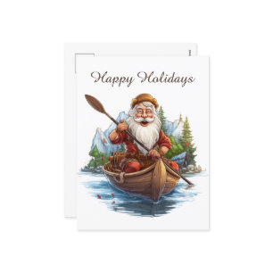 Festive Christmas Santa canoeing add text Holiday Postcard