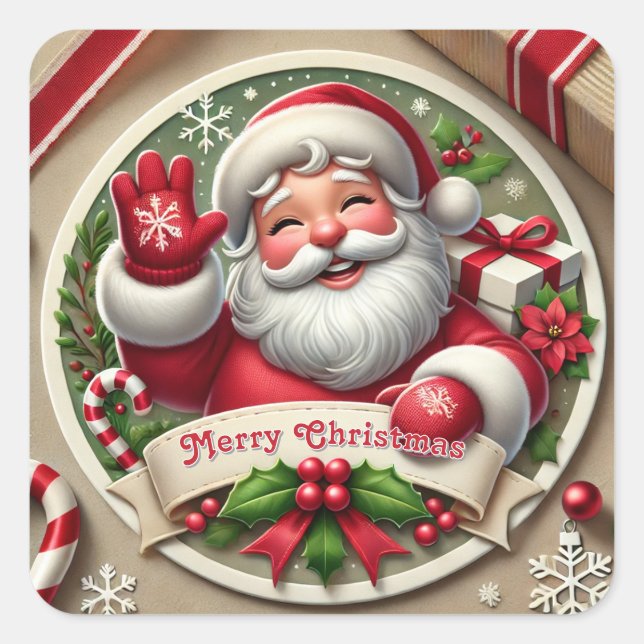 Festive Christmas Santa Claus Square Sticker (Front)