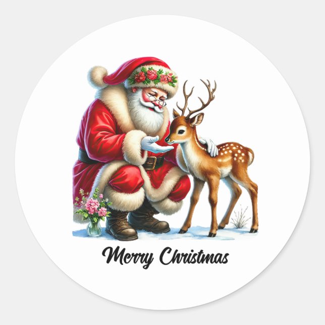 Festive Christmas Santa customisable  Classic Round Sticker (Front)