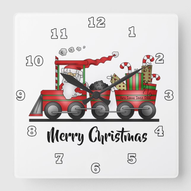 Festive Christmas Santa Holiday train Square Wall Clock (Front)