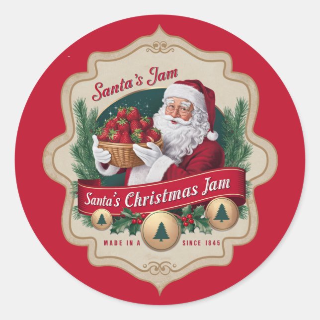 Festive Christmas Santa Jam Classic Round Sticker (Front)