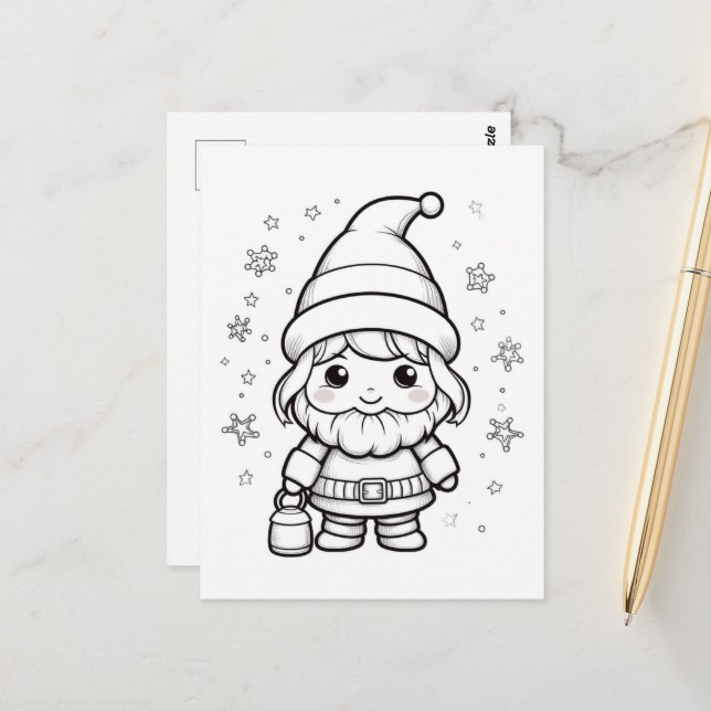 Festive Christmas Santa kids colouring Postcard (Front/Back In Situ)